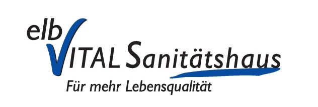 elb Vital Sanitätshaus Logo, schwarz-blau auf weißem Grund